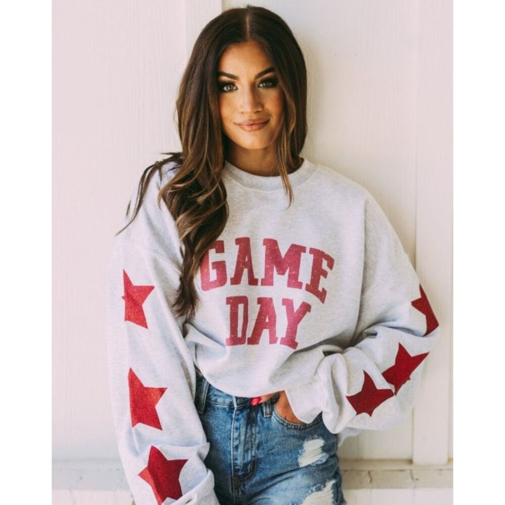 Women's Glitter Game Day Star Crewneck Oversized Sweatshirt